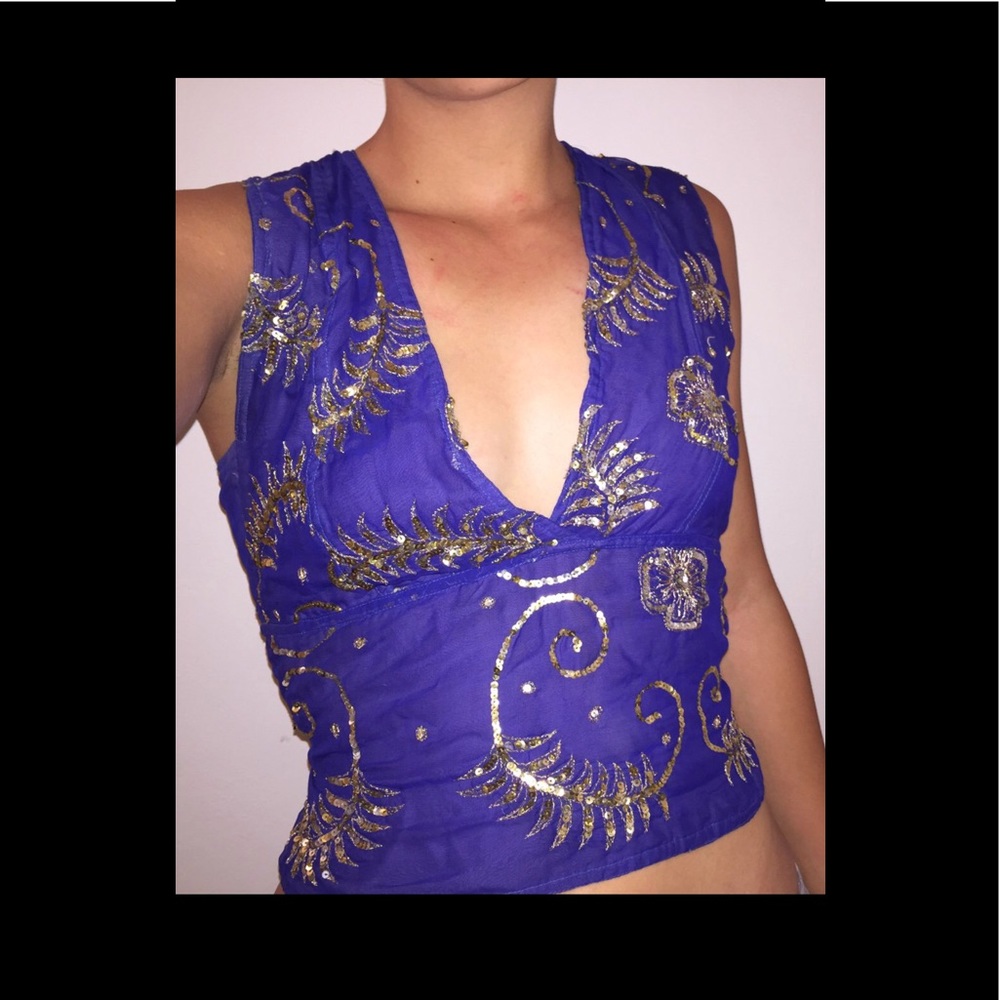 Indigo rayon tie shirt with gold details